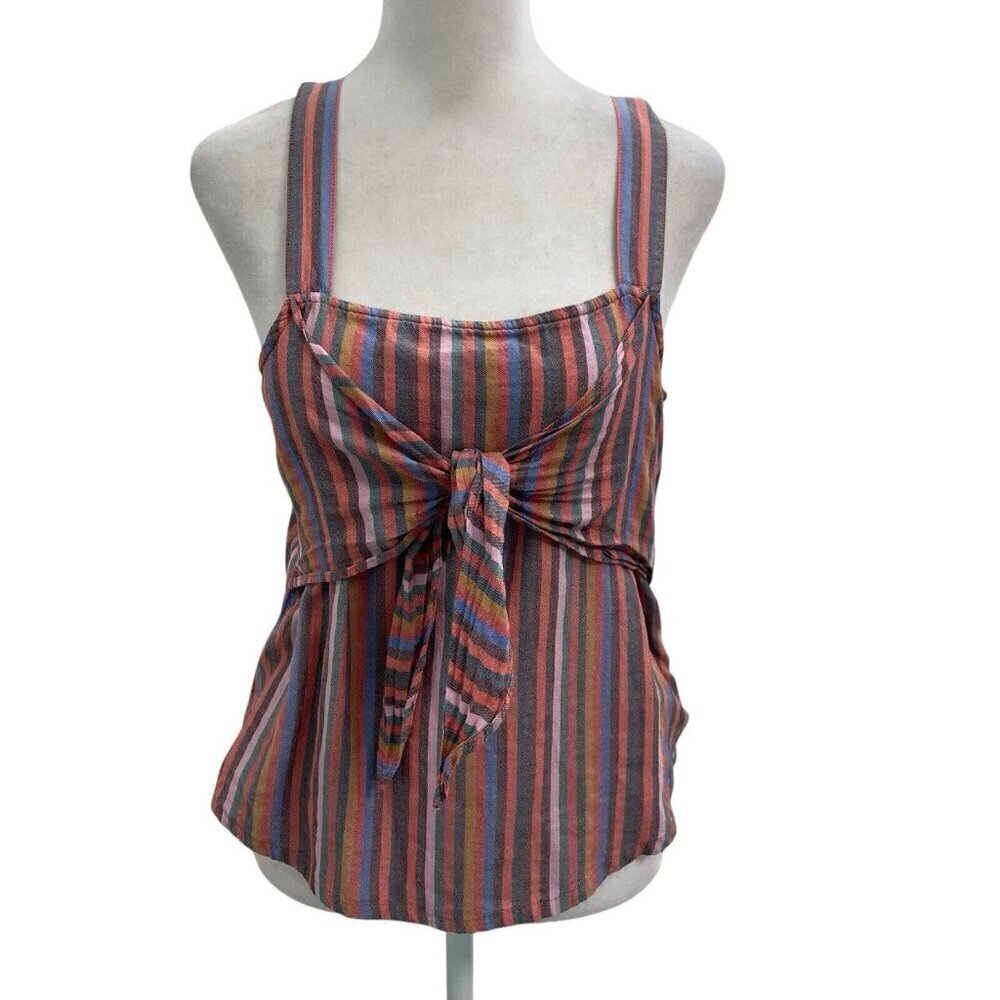 Madewell Retro Rainbow Stripe Tie Front Cami Tank Top Colorful Preppy size 4